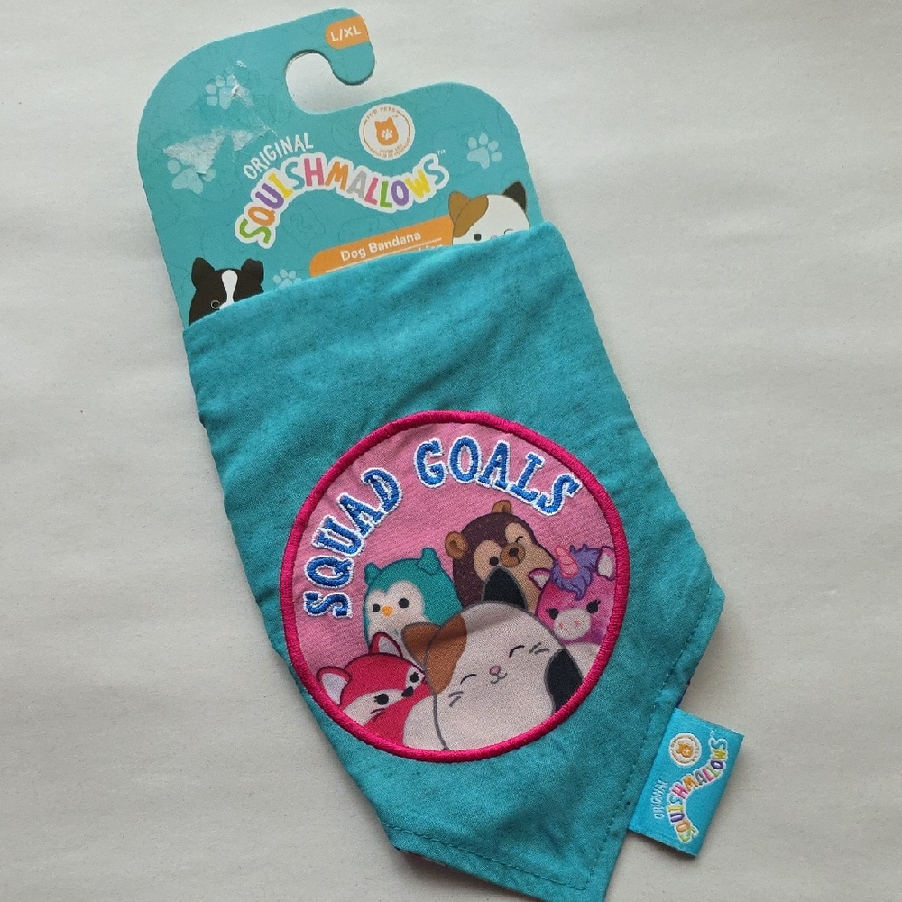 Squishmallows Teal Dog Bandana with Squad Goals Patch NWT